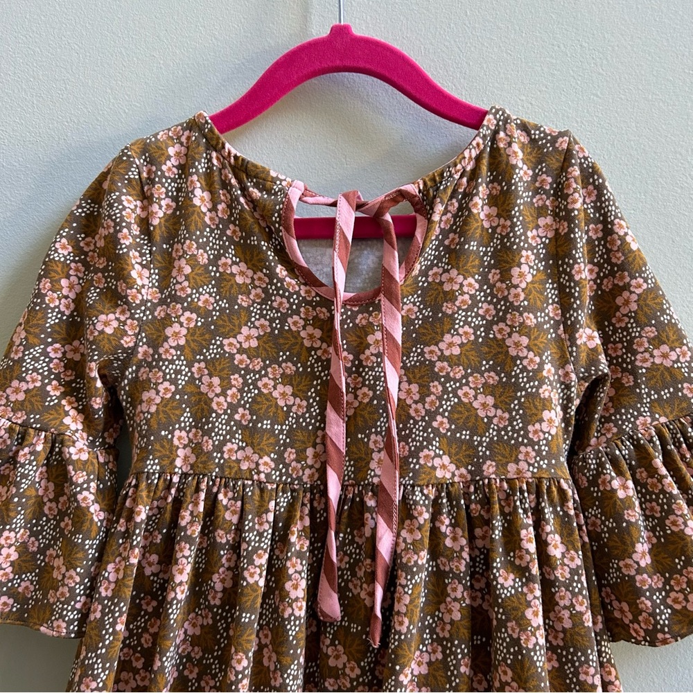 Wildflowers Pink Brown Floral Bell Sleeve Dress, Size 4 - Picture 7 of 9
